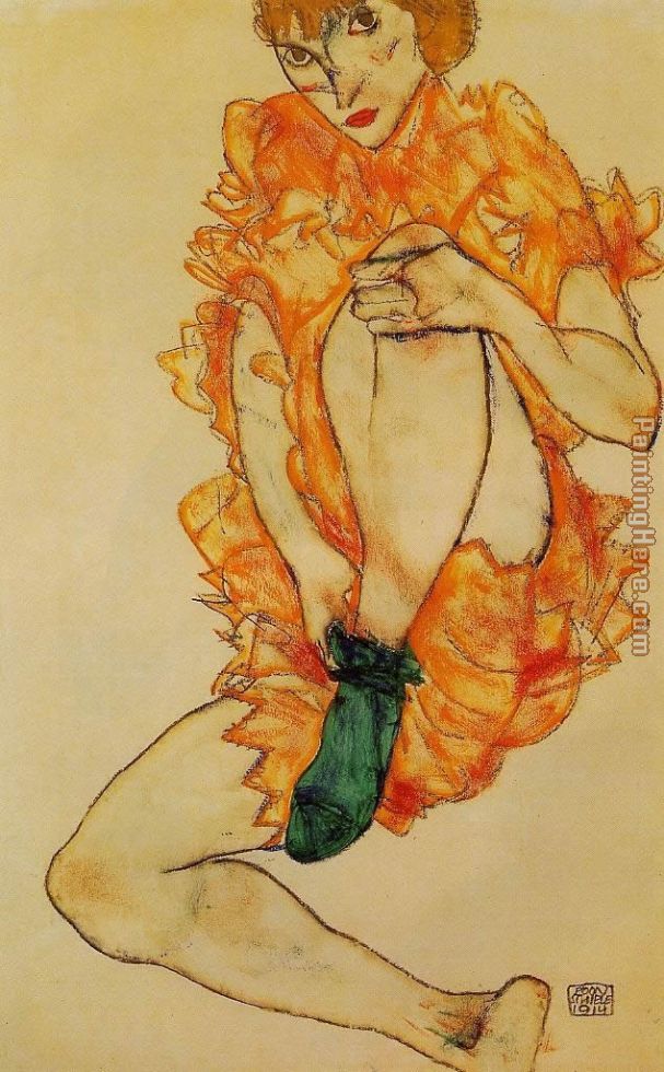 The Green Stocking painting - Egon Schiele The Green Stocking art painting